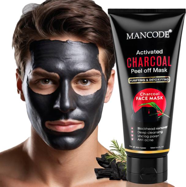 MANCODE Charcoal Peel Off Mask for Men- 100gm, Detoxifies Skin, Deep Cleansing, Prevents Pore Clogging, Removes Blackheads, Enriched with Activated Charcoal, Aloe Vera and Gotukola Extract, Sulphate Free, PACK OF 1