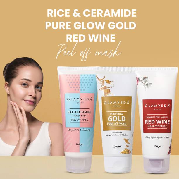 GLAMVEDA Red Wine,Rice & Ceramide, Pure Glow Gold Peel Off Face Mask ( Pack Of 3 )