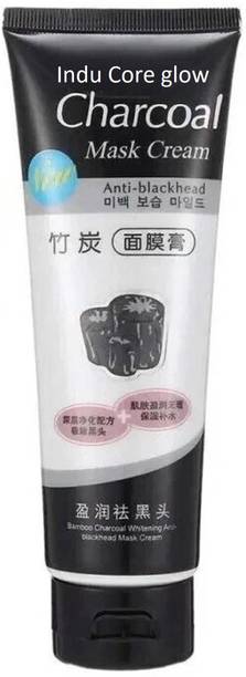 Indu core glow Charcoal Mask Cream for Anti- Blackhead, Brighten Skin, Oil Free Skin