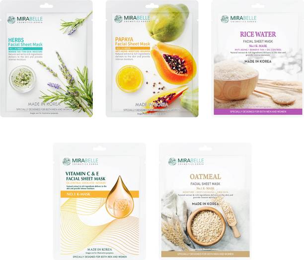 Mirabelle Bright skin facial sheet mask ( Pack of 5 )