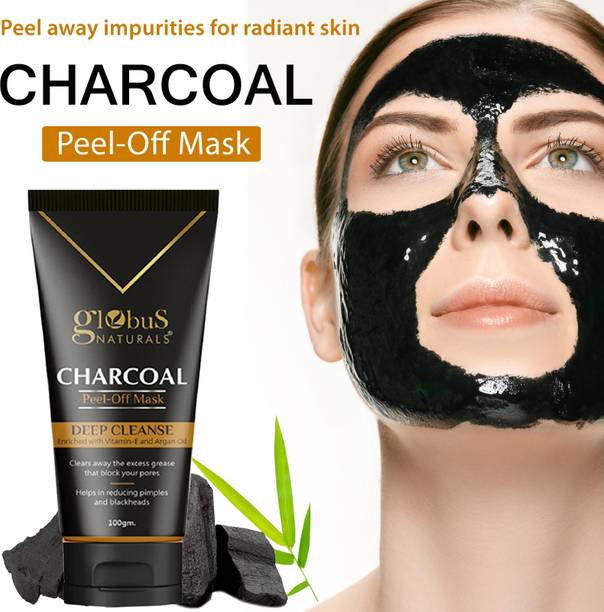 Globus Naturals Activated Black heads removal Mask, Charcoal Peel off Face Mask For Women, 100g