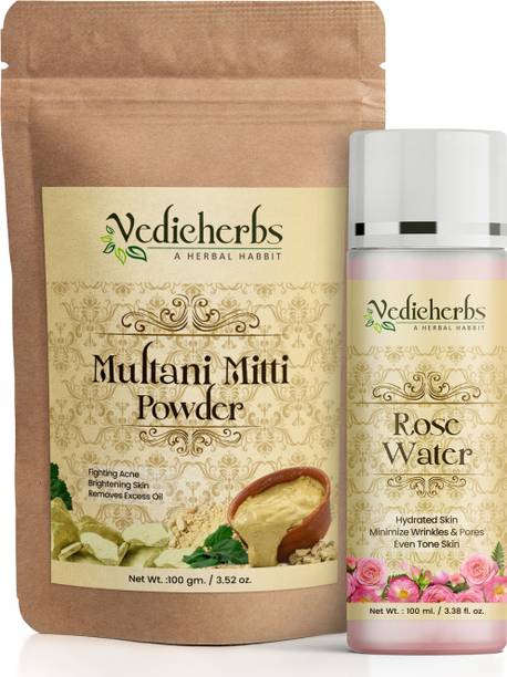 वैदिकहर्ब्स Multani Mitti Powder with Rose Water Face Pack for Skin Whitening