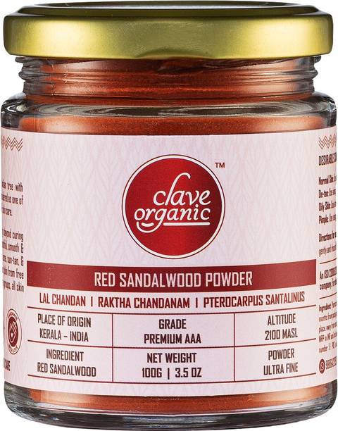 Clave Organic India Red Sandalwood / Raktha Chandanam / Lal Chandan Powder (100g) - Pack of 1