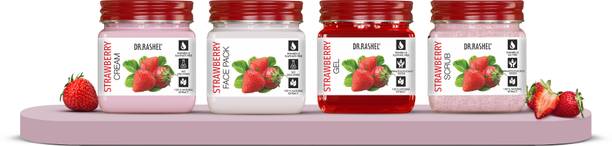 DR.RASHEL Pack of 4 Strawberry combo with Scrub, Gel, Cream, Face Pack for Tan Removal, Skin Brightening.