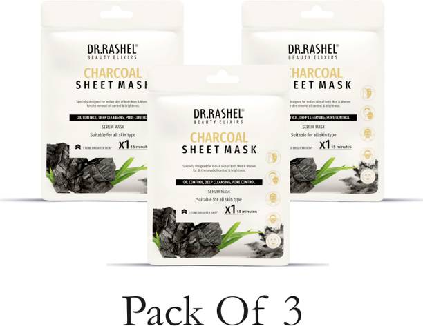 Dr. Rashel CHARCOAL SHEET MASK WITH SERUM THAT CONTROLS OIL, DEEP CLEANSING & PORE CONTROL (PACK OF 3) - 20g*3