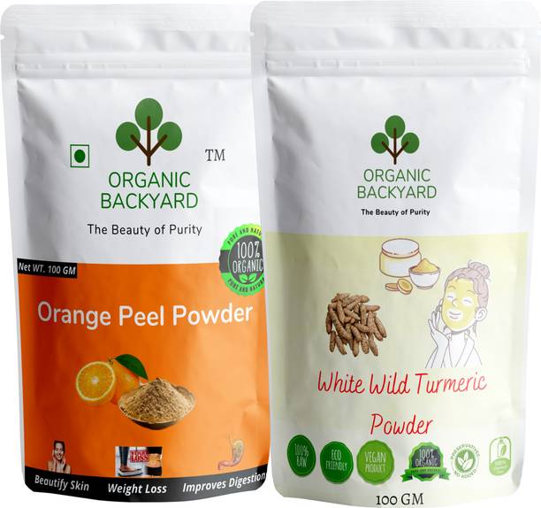 Organic Backyard 100% Natural orange peel and white wild turmeric powder for Face Care 100gm Each