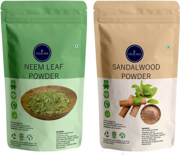 VEDICINE 100% Natural Sandalwood Powder and Neem Leaf Powder for Skin Care