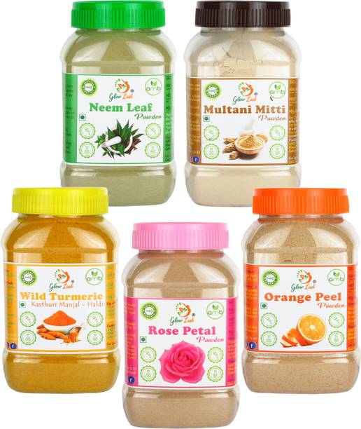 Glow Lush Wild Turmeric,Rose Petal,Multani mitti,Neem Leaf & Orange Peel Powder(50g Each)