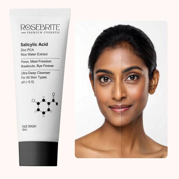 RoseBrite Salicylic Acid Facewash with Rice Water Extract & Zinc PCA, Anti Acne, Oil Control & Deep Cleansing for Clear Skin Daily Face Wash