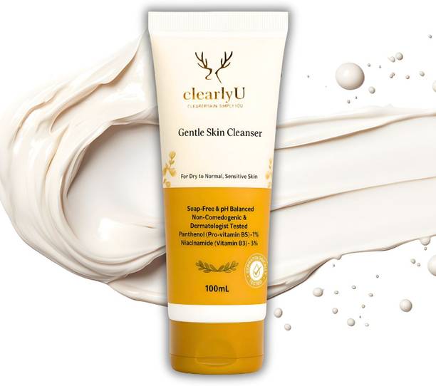 clearlyU Daily Gentle Face Cleanser – pH Balanced, Soap-Free Formula with Niacinamide + Panthenol | Safe for Acne-Prone & Sensitive Skin, 100ml Face Wash