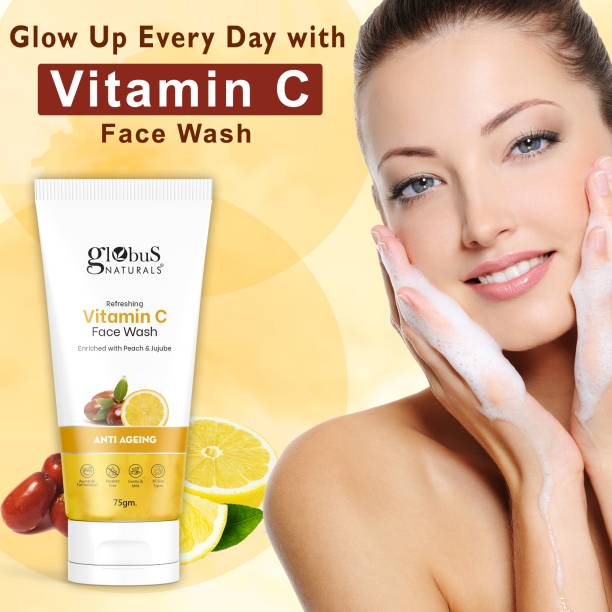 Globus Naturals Anti-Ageing Skin Brightening Vitamin C, Skin Illuminating & Tan Removal Formula, For All Skin Types Face Wash