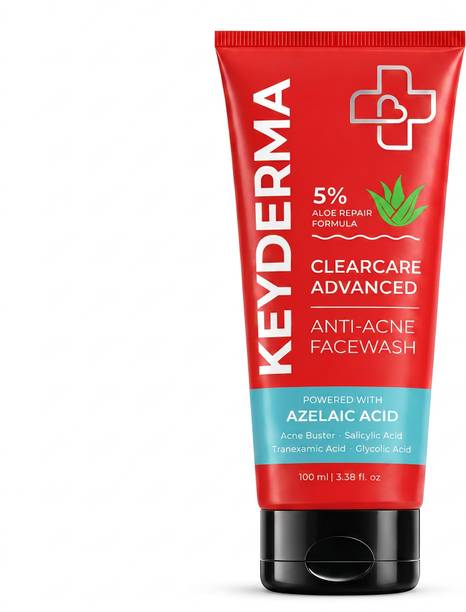 Keyderma Clearcare Advanced Anti-Acne  with Azelaic Acid, Salicylic Acid, Glycolic Acid & Tranexamic Acid | Deep Cleansing  for Acne-Prone Skin | Oil Control Face Cleanser for Men & Women | 100 ml Face Wash