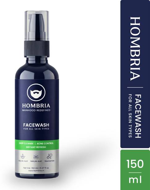 HOMBRIA Men Facewash, Fights Acne & Pimple, Deep Pore Cleansing, Skin Brightening, Energizes, All Skin Types Face Wash