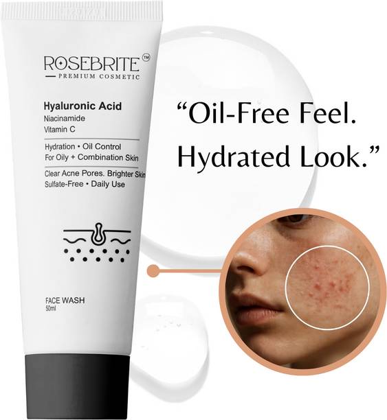 RoseBrite Daily Gentle  for Oily Skin - Hyaluronic Acid Niacinamide Vitamin C Sulfate Free Cleanser Face Wash
