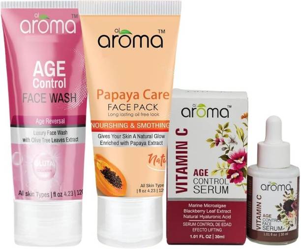alaroma Skincare Combo | Age Control  120g, Papaya Pack 120g & Vitamin C Serum 30ml Face Wash