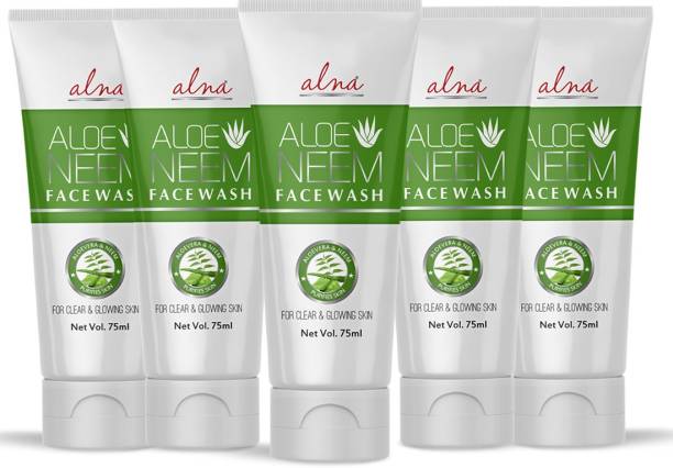 Alna Care Aloe Neem Facewash |For Clear & Glowing Skin||75ML Each|Combo Pack Of 5 Face Wash