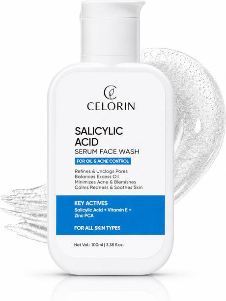 CELORIN 2% Salicylic Acid  for Acne & Oil Control (100ml) | Deep Pore Cleanser with Vitamin E & Zinc PCA | Removes Pimples, Blackheads & Excess Oil | Gentle Foaming Cleanser | For Men & Women Face Wash