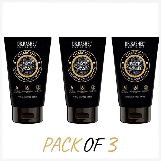 DR.RASHEL CHARCOAL FACE WASH FOR MEN THAT CONTROLS POLLUTION & ACNE PARABEN FREE PACK OF 3 Face Wash