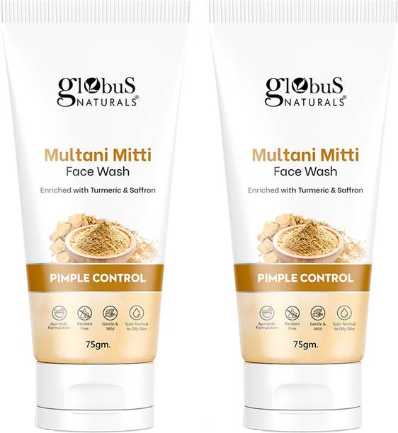 Globus Naturals Multani Mitti, Enriched With Turmeric & Saffron, Set of 2 Face Wash