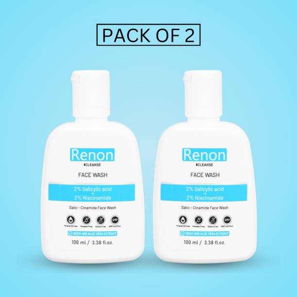 Renon 2 % Salicylic acid and 2 % Niacinamide Facewash with Neem and Aloe Vera Extract |Silicon Free | Oily and Acne Prone Skin  Face Wash