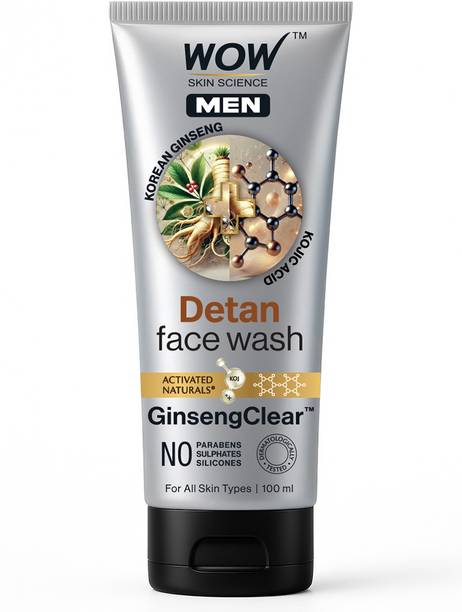 WOW SKIN SCIENCE MEN KOREAN GINSENG + KOJIC ACID Detan  Gel | Reduces Tan & Dark Spots | GinsengClear™ Technology | Gentle Exfoliation | No Sulphates, Parabens or Silicones | 100ml Face Wash