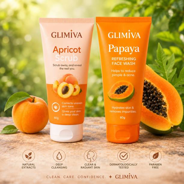 Glimiva Daily Refreshing Papaya Facewash & Apricot Facescrub Combo Pack Face Wash