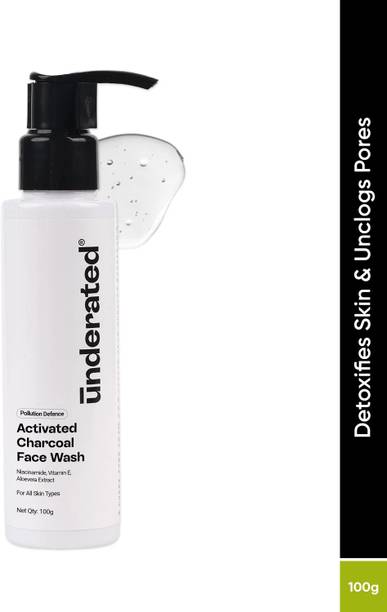 UNDERATED Activated Charcoal Pollution Defence  | Deep Cleansing & Oil Control | With Niacinamide, Vitamin E, & Aloe Vera Extract | Unclogs Pores & Detoxifies Skin | For All Skin Types Face Wash
