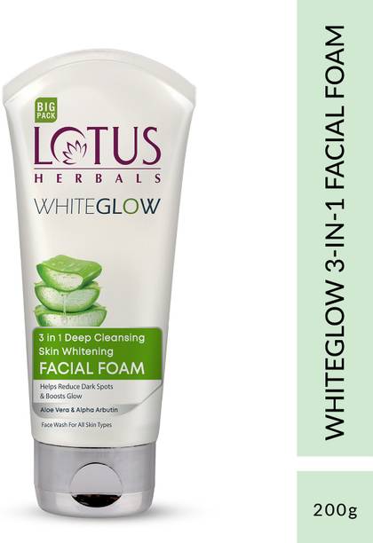 LOTUS HERBALS Whiteglow 3 In 1 Deep Cleaning Skin Whitening Facial Foam, With Milk Enzymes Face Wash