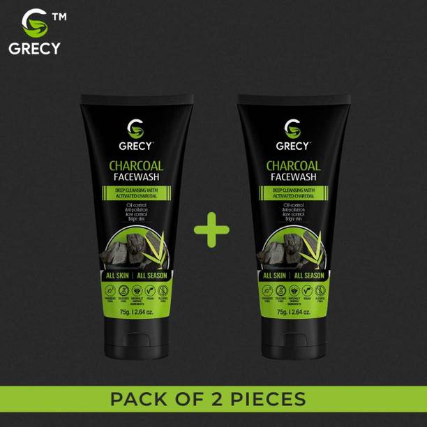 Grecy Charcoal Facewash For Deep Cleansing with Activated Charcoal Men & Women All Skin Types  (Pack of 2) Face Wash