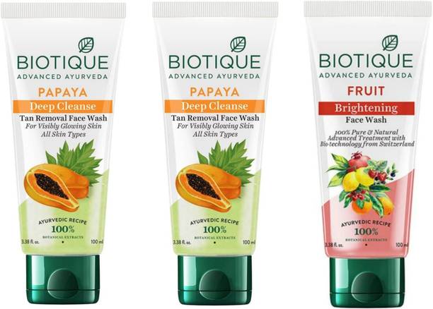 BIOTIQUE COMBO SET PAPAYA FW 100ML (PACK OF 2) & FRUIT FW 100ML (PACK OF 1)