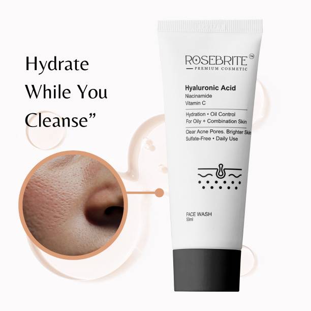 RoseBrite Hydrating Skin Cleanser with Hyaluronic Acid for Smooth, Soft Skin Feel Daily Face Wash