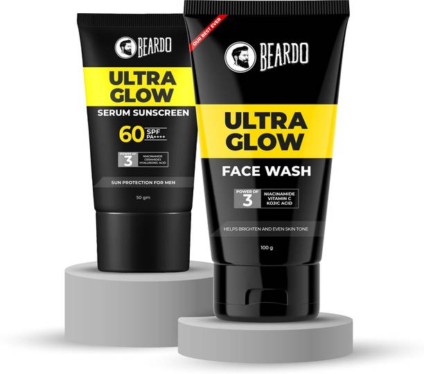 BEARDO Ultra Glow SPF 60+ PA++++| UVA/UVB Protection Serum Sunscreen &  Combo Face Wash