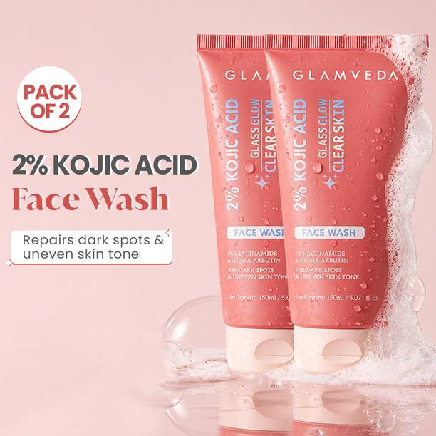 GLAMVEDA 2% Kojic Acid  with Niacinamide & Alpha Arbutin (Pack of 2)– Fades Dark Spots & Evens Skin Tone Face Wash