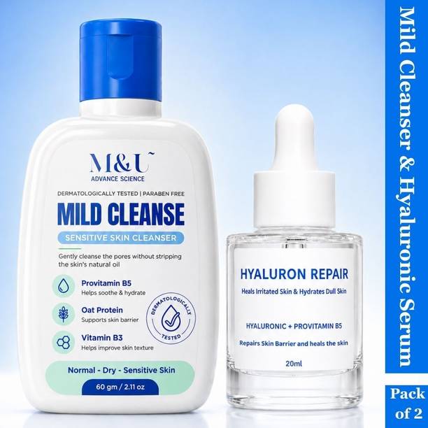 M and U Mild Cleanser  & Hyaluronic Serum for Dry Skin, Hydration, Brighter, Smoother Face Wash