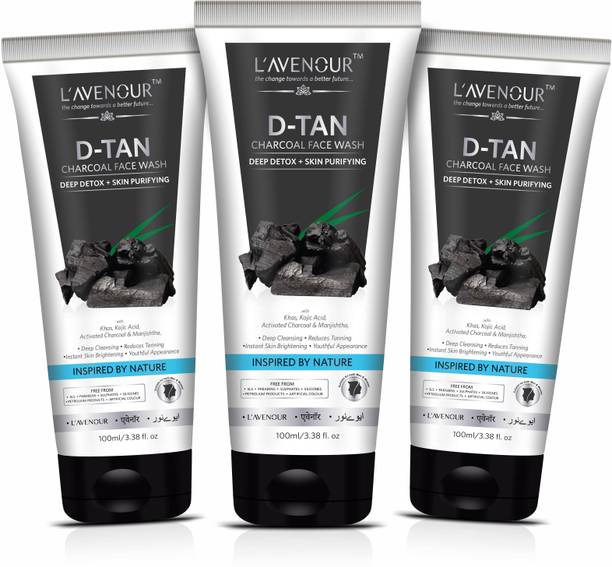 L'avenour D-Tan Charcoal Facewash for Deep Detox, Reduce Tanning, Skin Purifying, Instant Brightening, SLS & Paraben Free De-Tan Face Wash