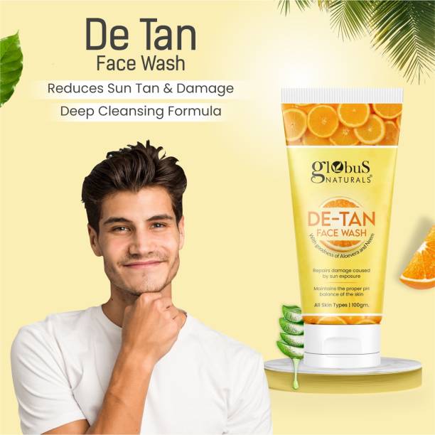 Globus Naturals De Tan  For Men, Tan Removal, Anti Pollution & Oil Control Formula Face Wash