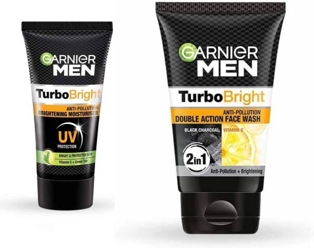 GARNIER Men John's Skincare Essentials|Turbo Bright Facewash,100g+PowerWhite Moisturiser,40g  Face Wash