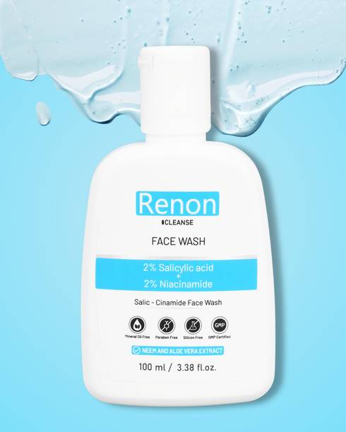 Renon 2 % Salicylic acid and 2 % Niacinamide Facewash with Neem and Aloe Vera Extract |Silicon Free | Oily and Acne Prone Skin Face Wash
