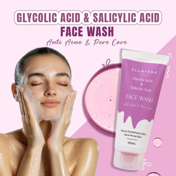 GLAMVEDA Glycolic Acid & Salicylic Acid Anti Acne & Pore Care , SLS Free & Paraben Free Face Wash