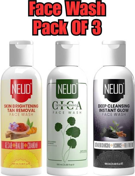 NEUD Cica , Skin Brightening  and Deep Cleansing  - 3 x 100ml Each Face Wash
