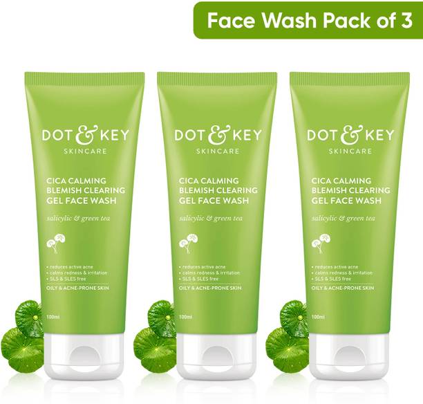Dot & Key Cica 2% Salicylic with Green Tea pack of 3  for Oily Acne Prone Skin Face Wash