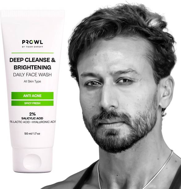 PROWL By Tiger Shroff 2% Salicylic 1% Lactic & Hyaluronic Acid Facewash | Anti Acne Cleanser for Men | Oily & Dry Skin | Spicy Fresh Face Wash