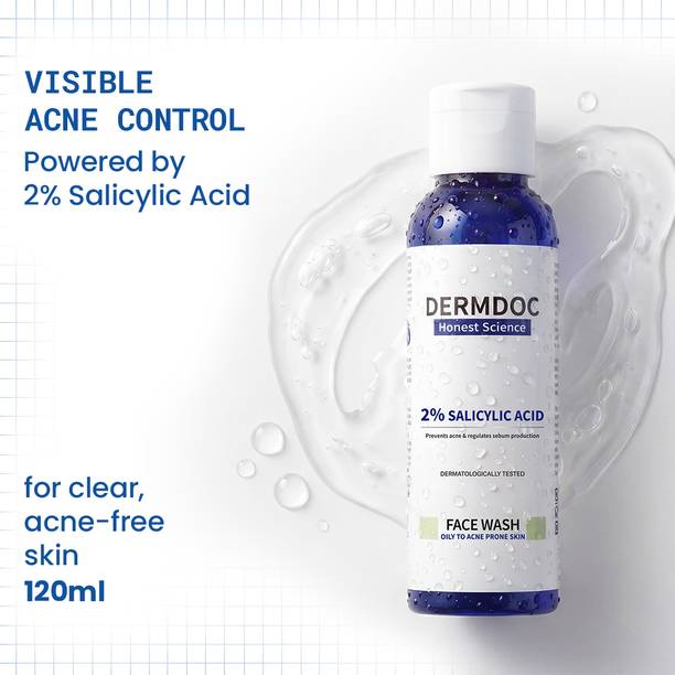 DermDoc 2% Salicylic Acid Cleanser | Clears Pimples, Dark Spots, Whiteheads & Blackheads | Gentle Exfoliation Face Wash