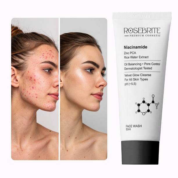 RoseBrite Oil Control Niacinamide Facewash with Zinc PCA & Rice Water Extract, Reduces Acne, Pimples, Dark Spots & Excess Oil Daily Use Face Wash