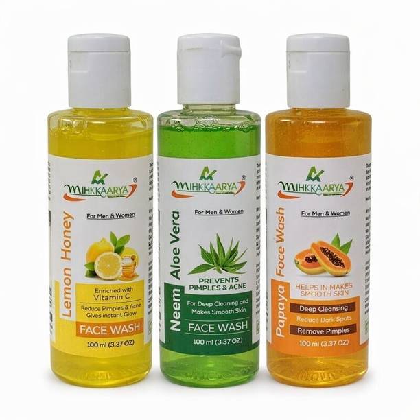 MIHIKAARYA Herbal Glow Care – Papaya, Lemon & Honey, Neem & Aloe Vera  Combo (Pack of 3) Face Wash