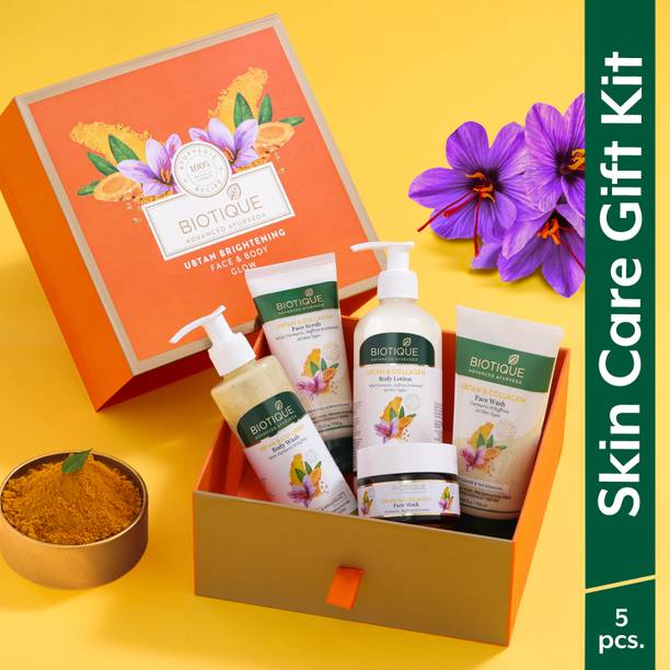 BIOTIQUE Ubtan Skin Brightening Face and Body Essential Glowing Gift Kit (Set of 5) Face Wash