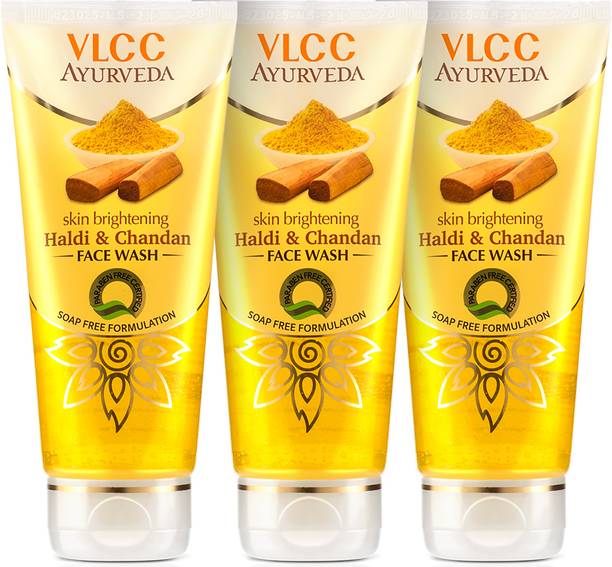 VLCC आयुर्वेद स्किन ब्राइटनिंग हल्दी और चंदन फेस वॉश 100ml (3 का पैक) फेस वॉश (300 ml) फेस वॉश