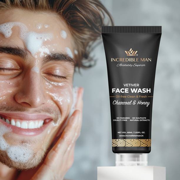 Incredible Man Charcoal & Honey for Men – Deep Cleansing, Anti-Acne & Anti-Pollution – Natural Exfoliating  for Oily Skin Face Wash