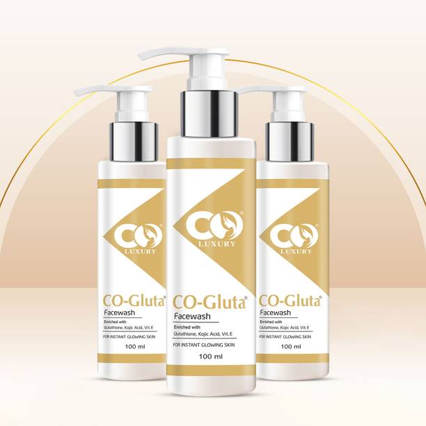 Co Luxury Skin Whitening Facewash with L-Glutathione, Vitamin C & E, and Kojic Acid | Daily Gentle Face Cleanser For Tan Removal, Pigmentation & Uneven Skin Tone | Pack of 3 Face Wash