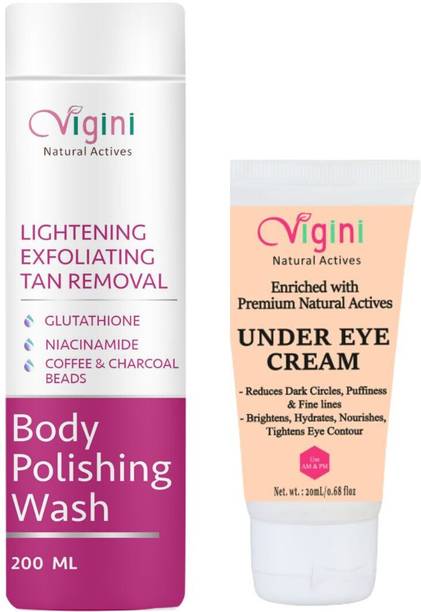 Vigini Glutathione Skin Whitening Brightening Coffee Body Scrub Wash + Eye Cream